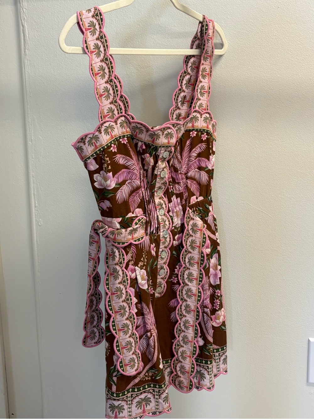 FARM Rio Pink Floral Embroidered Brown Mini Dress - Picture 2 of 4